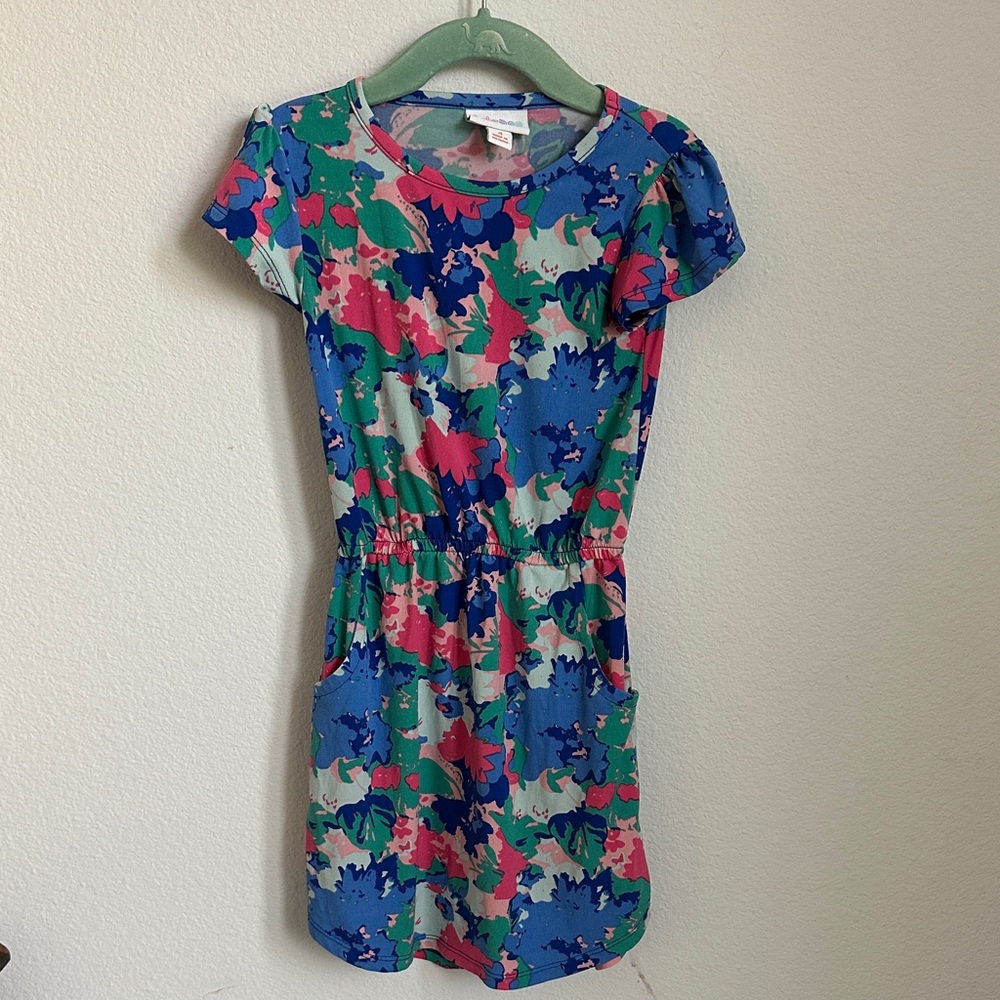 LuLaRoe Kids Dress in Blue, Green, Pink, White Abstract Floral Print